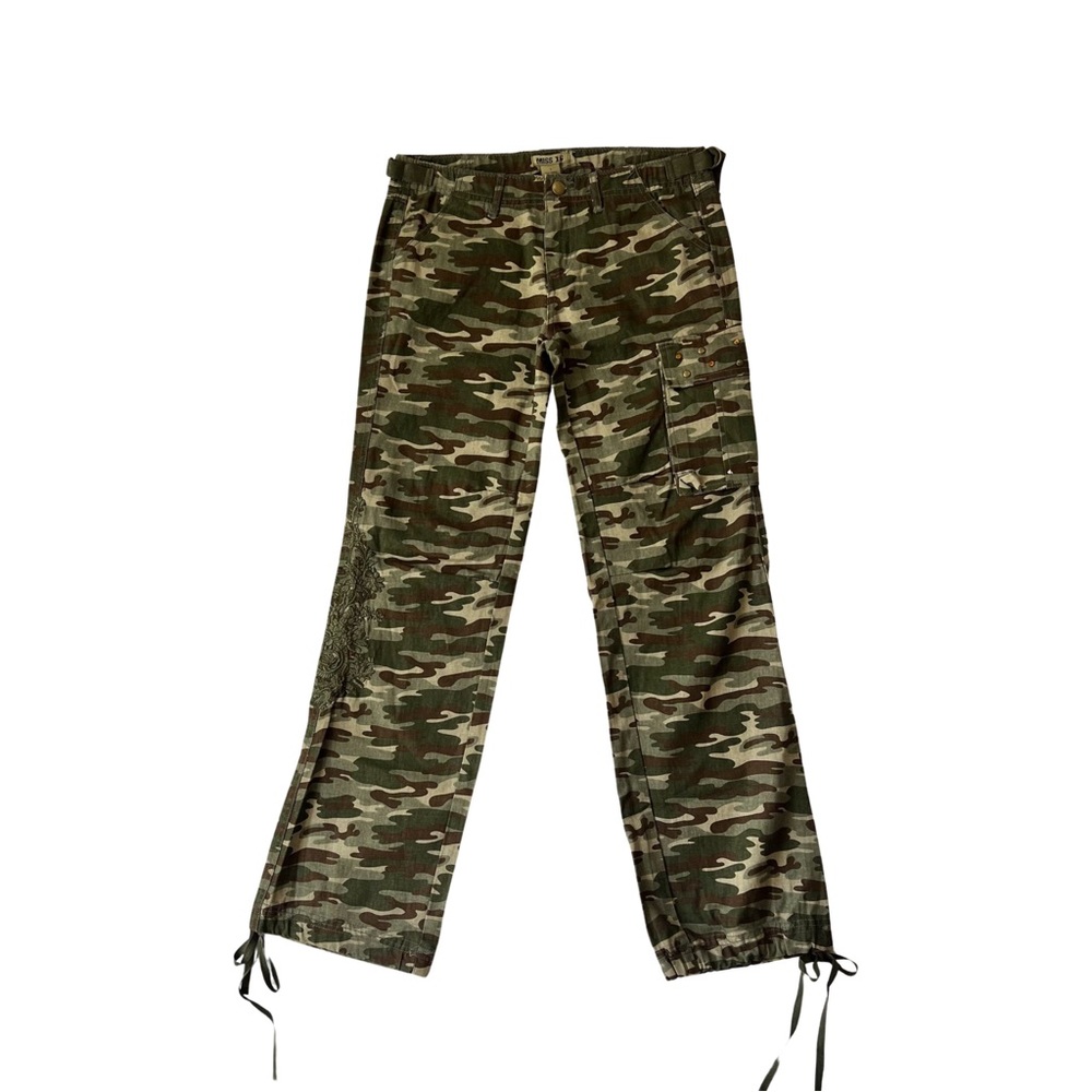 Miss 16 camo cargo pants with embroidered flowers and stud and gemstones